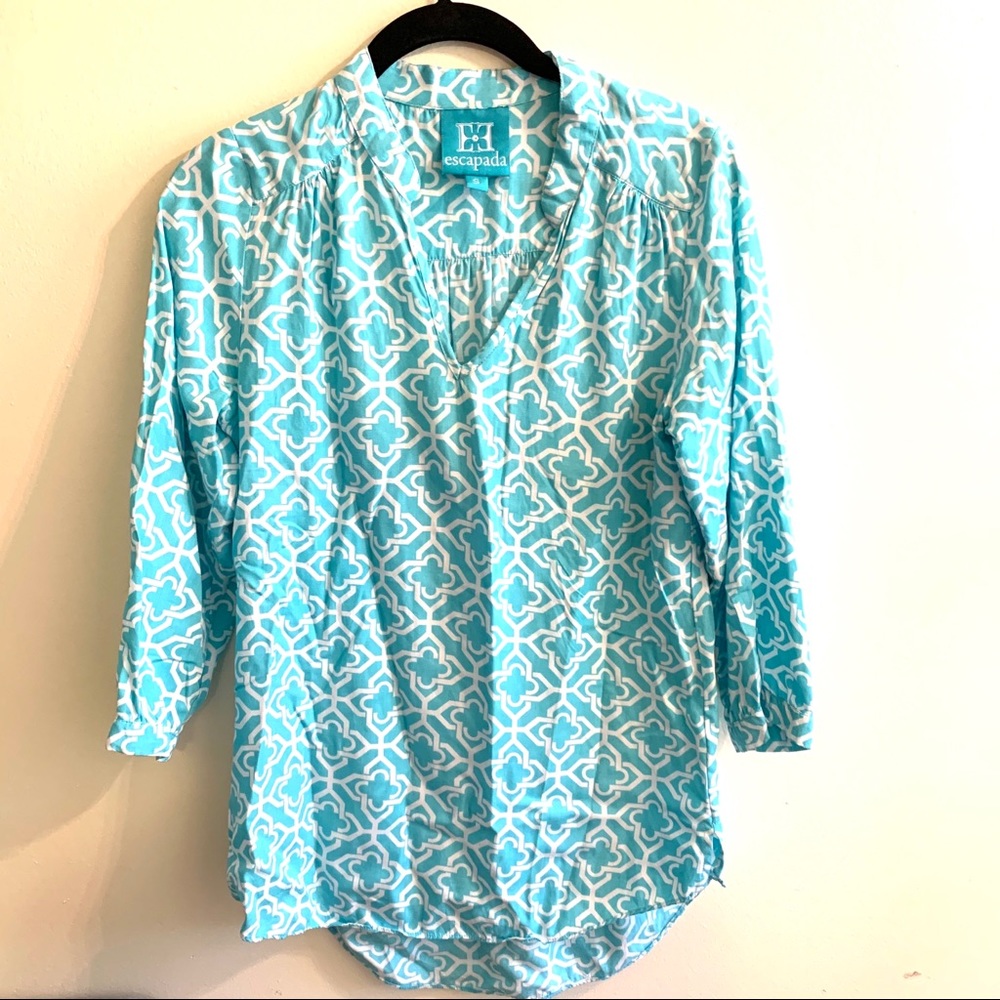 Turquoise and White Escapada Blouse